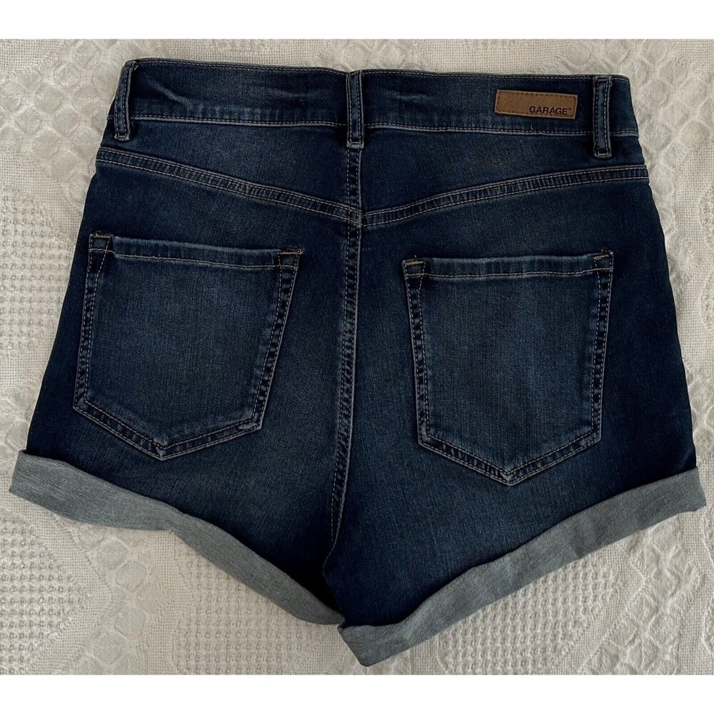 Garage Women's Cuffed High Rise Dark Wash Stretch Denim Blue Jean Shorts Size 7 - Picture 2 of 5